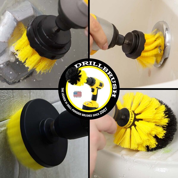 Cepillo para taladro Power Scrubber de Useful Products 5 pulgadas de ancho 5 pulgadas de largo, amarillo - Y-42OS-2L-QC-DB