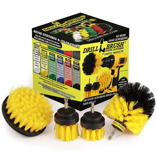 Cepillo para taladro Power Scrubber de Useful Products 5 pulgadas de ancho 5 pulgadas de largo, amarillo - Y-42OS-2L-QC-DB