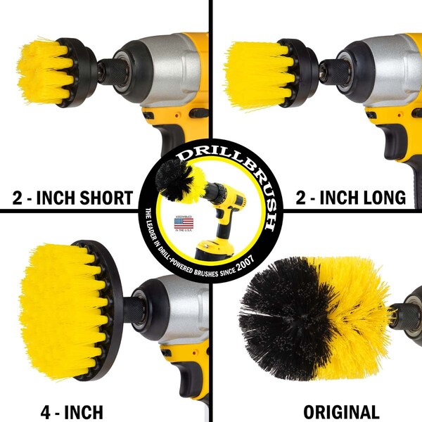 Cepillo para taladro Power Scrubber de Useful Products 5 pulgadas de ancho 5 pulgadas de largo, amarillo - Y-42OS-2L-QC-DB