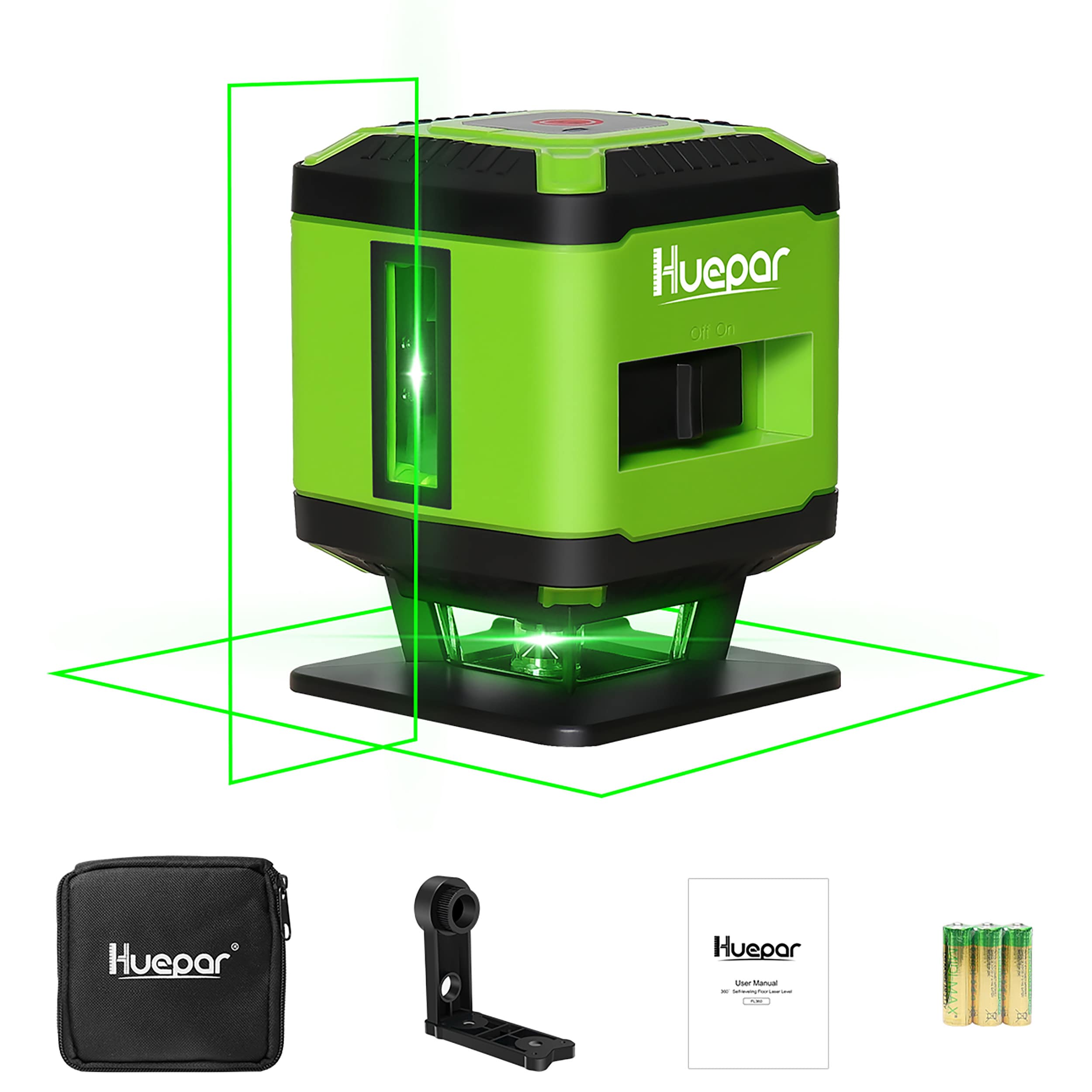 Nivel láser de líneas cruzadas autonivelante verde de 360 grados Huepar FL360G de 98 pies