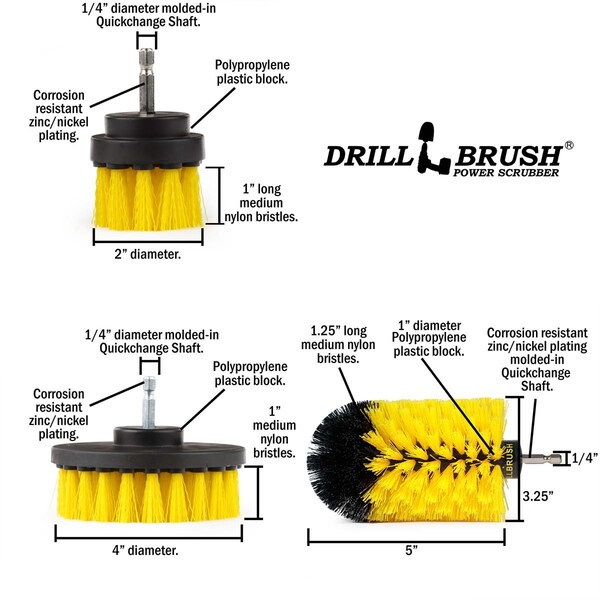 Cepillo de taladro Power Scrubber de Useful Products 5 pulgadas de ancho 7 pulgadas de largo, amarillo - Y-S-42J-QC-DB