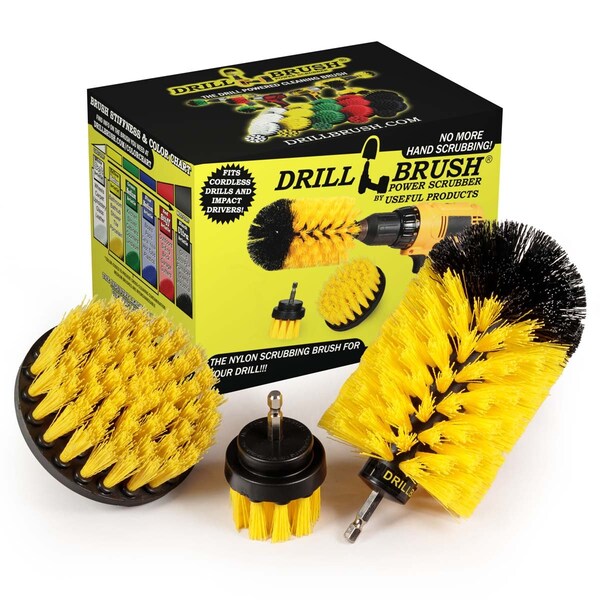 Cepillo de taladro Power Scrubber de Useful Products 5 pulgadas de ancho 7 pulgadas de largo, amarillo - Y-S-42J-QC-DB