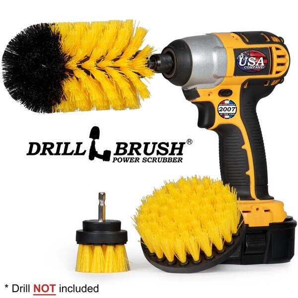 Cepillo de taladro Power Scrubber de Useful Products 5 pulgadas de ancho 7 pulgadas de largo, amarillo - Y-S-42J-QC-DB