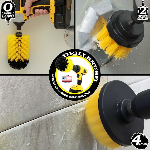 Cepillo de taladro Power Scrubber de Useful Products 5 pulgadas de ancho 7 pulgadas de largo, amarillo - Y-S-42J-QC-DB