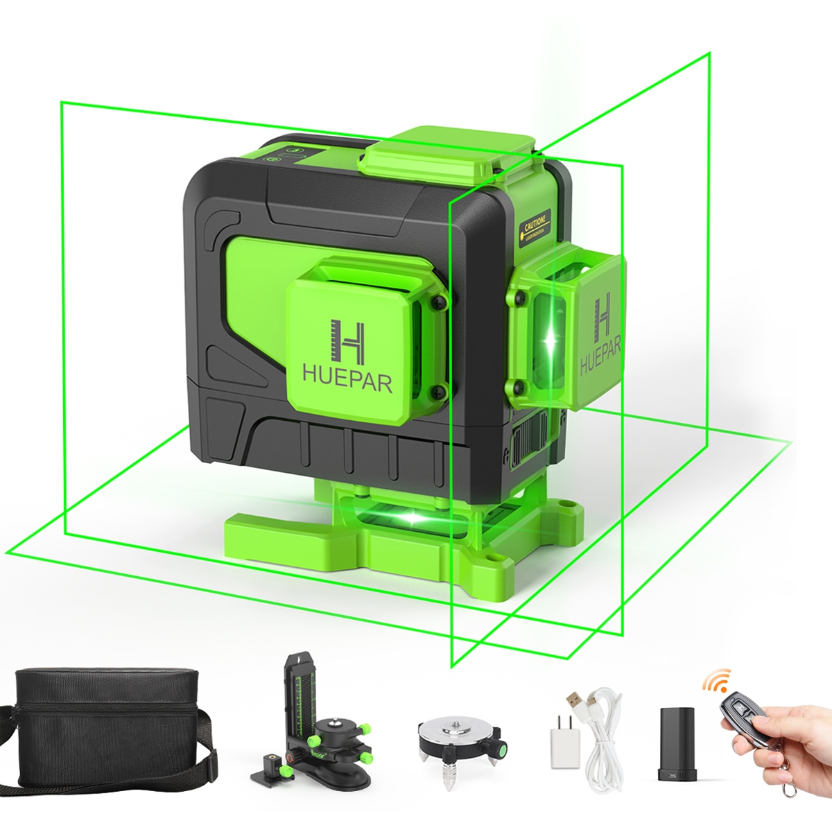 Nivel láser de líneas cruzadas autonivelante de 360 grados verde Huepar 903DG con alcance de 165 pies