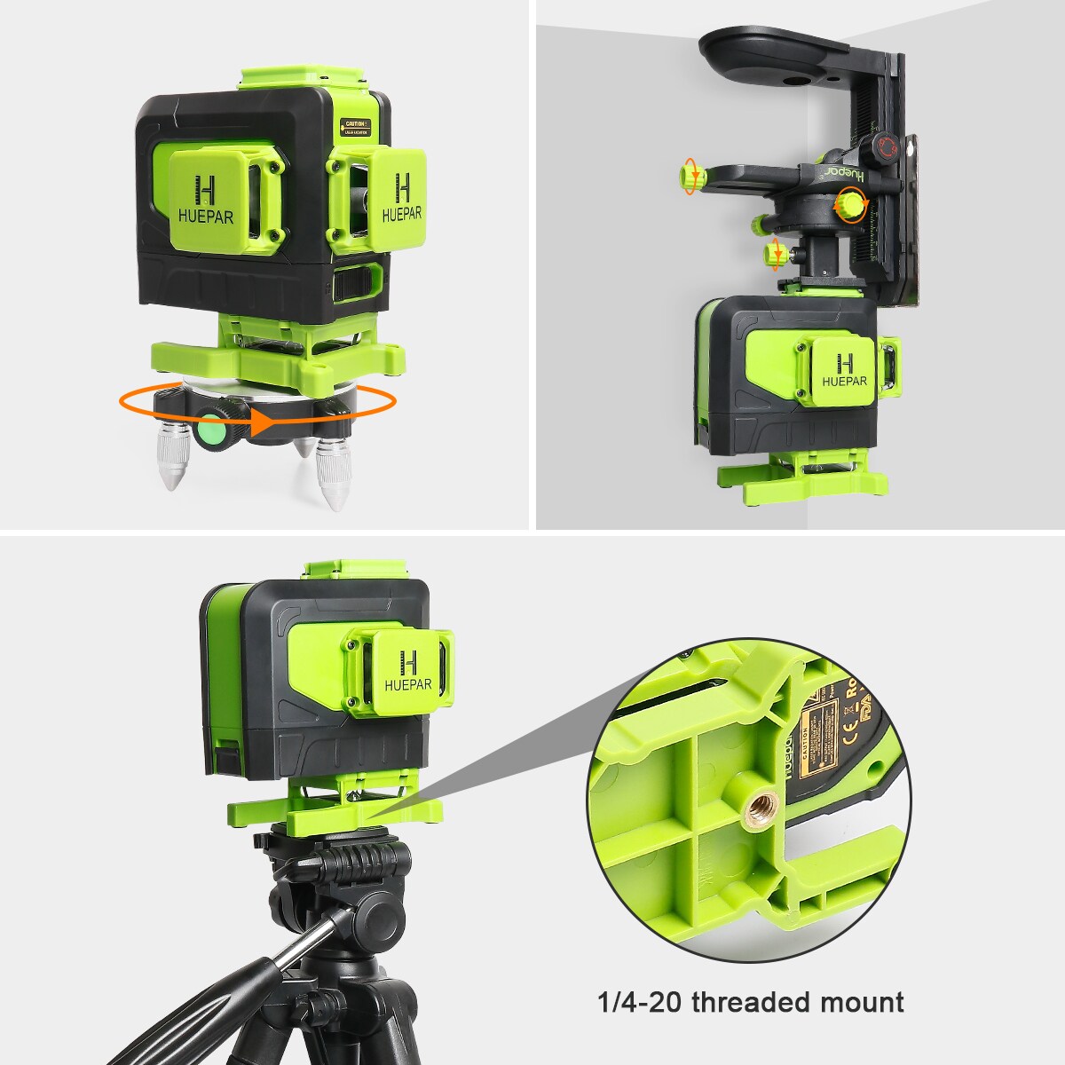 Nivel láser de líneas cruzadas autonivelante de 360 grados verde Huepar 903DG con alcance de 165 pies