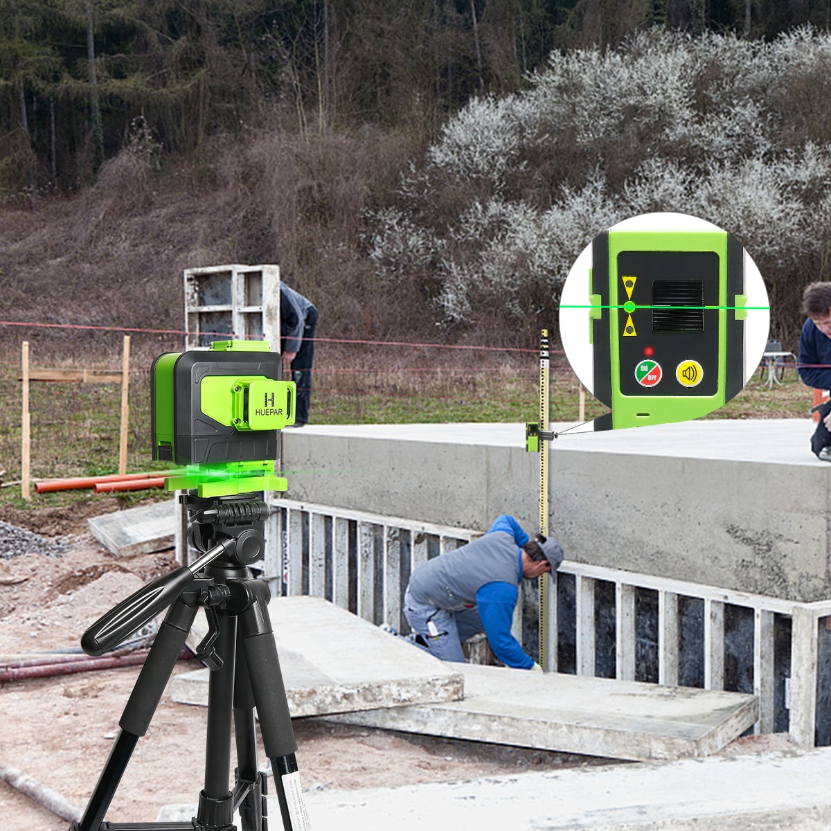 Nivel láser de líneas cruzadas autonivelante de 360 grados verde Huepar 903DG con alcance de 165 pies