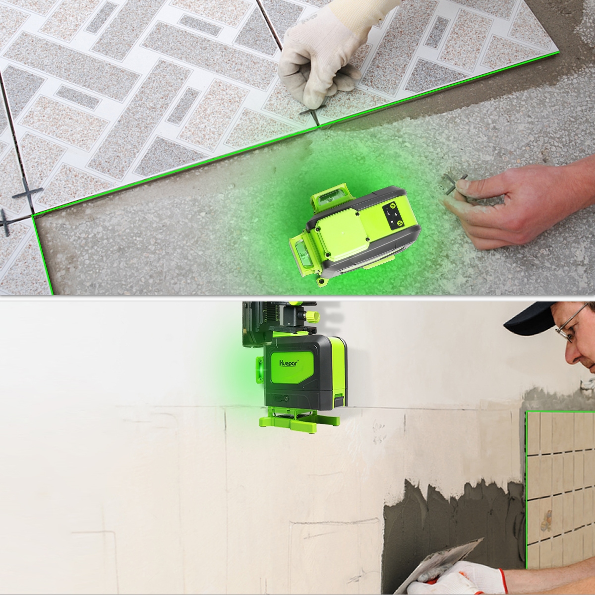 Nivel láser de líneas cruzadas autonivelante de 360 grados verde Huepar 903DG con alcance de 165 pies
