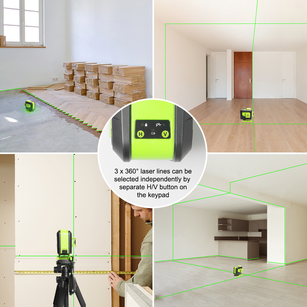 Nivel láser de líneas cruzadas autonivelante de 360 grados verde Huepar 903DG con alcance de 165 pies
