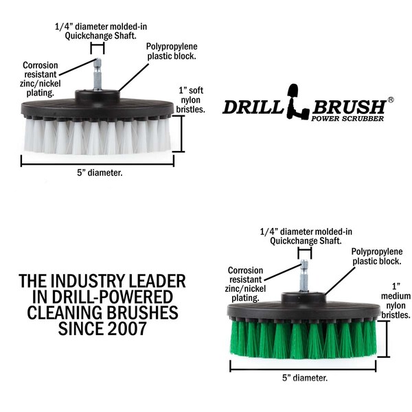 Cepillo de Taladro Power Scrubber de Useful Products 5 pulgadas de ancho 5 pulgadas de largo, Variedad - 5IN-S-GW-QC-DB