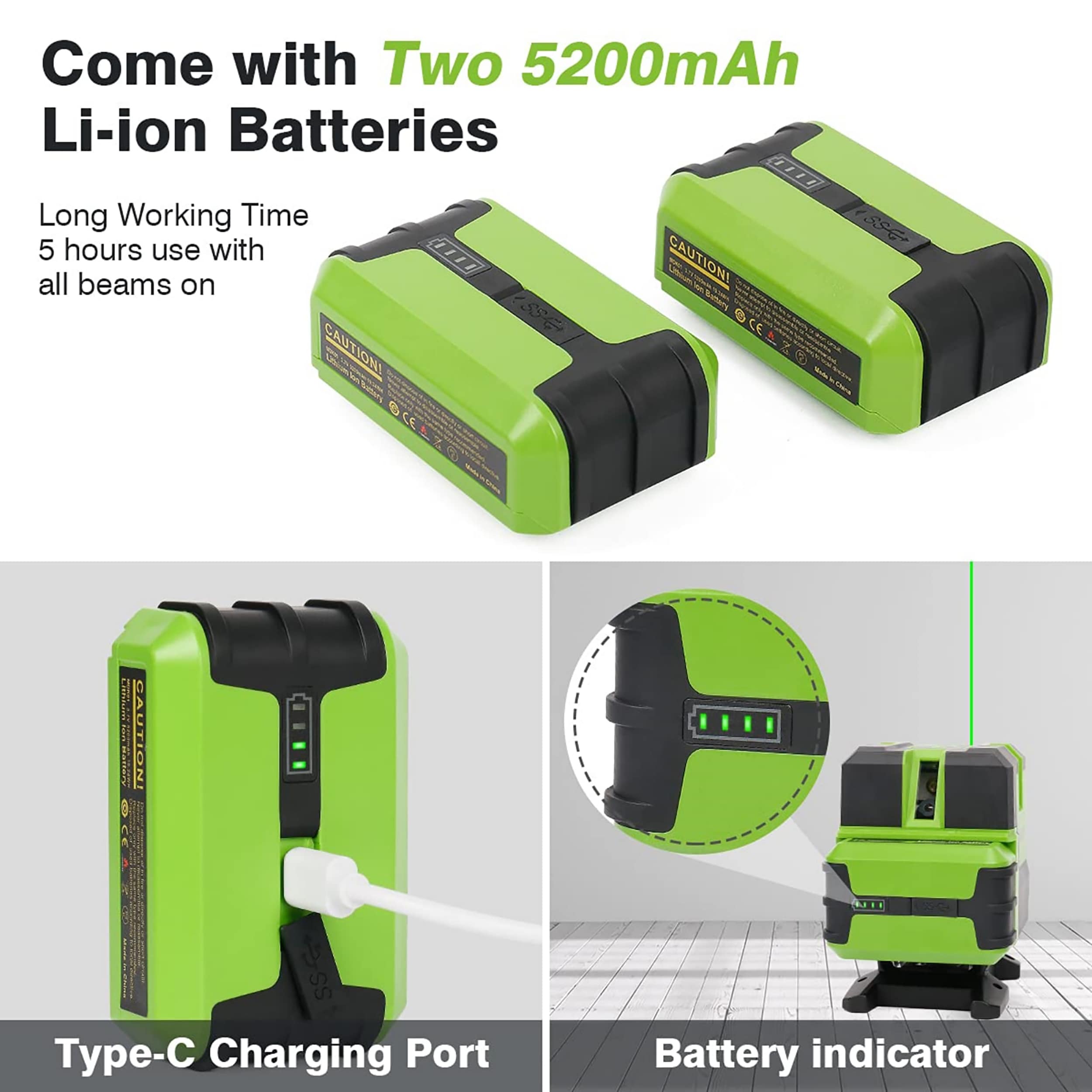 Nivel láser de líneas cruzadas autonivelante Huepar LS41G verde con alcance de 200 pies y 360 grados.