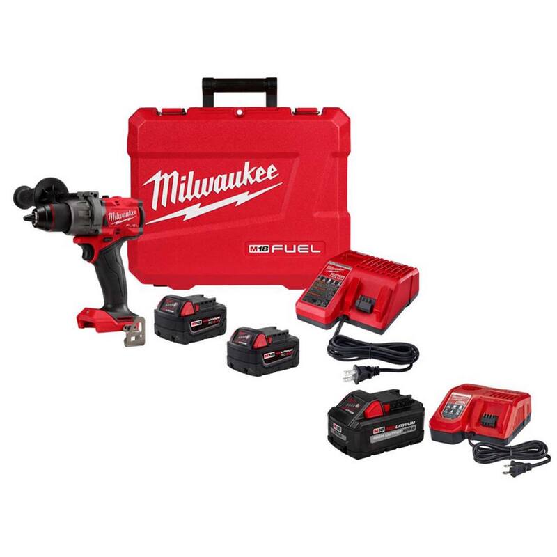Milwaukee M18 FUEL 18V Taladro Percutor Inalámbrico sin Escobillas de Ion de Litio de 1/2 pulg. con Kit de Batería de 8.0Ah y Cargador - 2904-22-48-59-1880