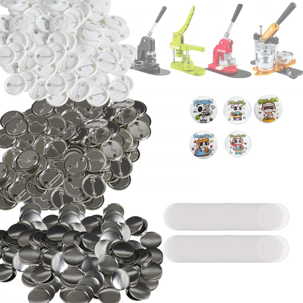 VEVOR 500 Sets 1.25 inch 32mm Pin Back Button Parts for Button Maker Machine, DIY Round Button Badge Parts, Set Includes Metal Top, Plastic/Metal Button, Clear Film, and Blank Paper For Gifts Presents - XZGSLH32MM50024OYV0