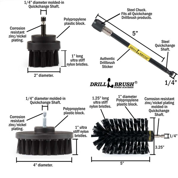 Cepillo de Taladro Power Scrubber de Useful Products 5 pulgadas de Ancho 7 pulgadas de Largo, Negro - K-S-42J-5X-QC-DB