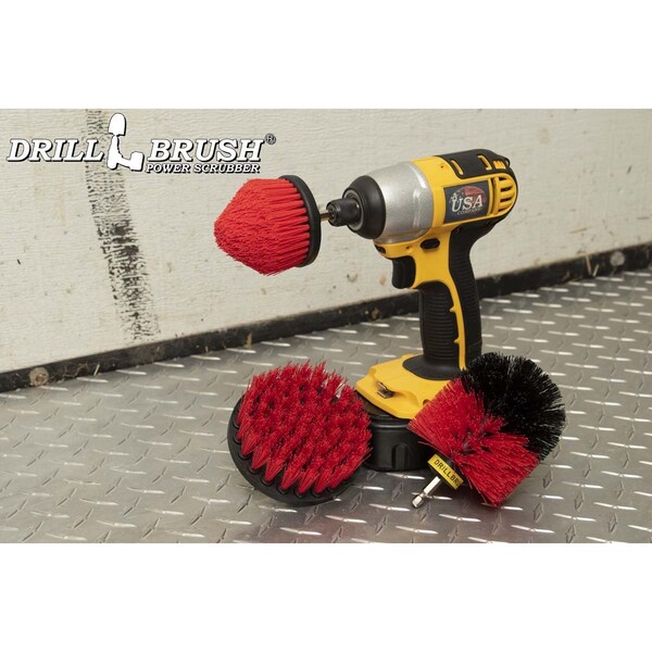 Cepillo Taladro Power Scrubber de Useful Products 5 pulgadas de ancho 5 pulgadas de largo, Rojo - R-S-4CO-QC-DB