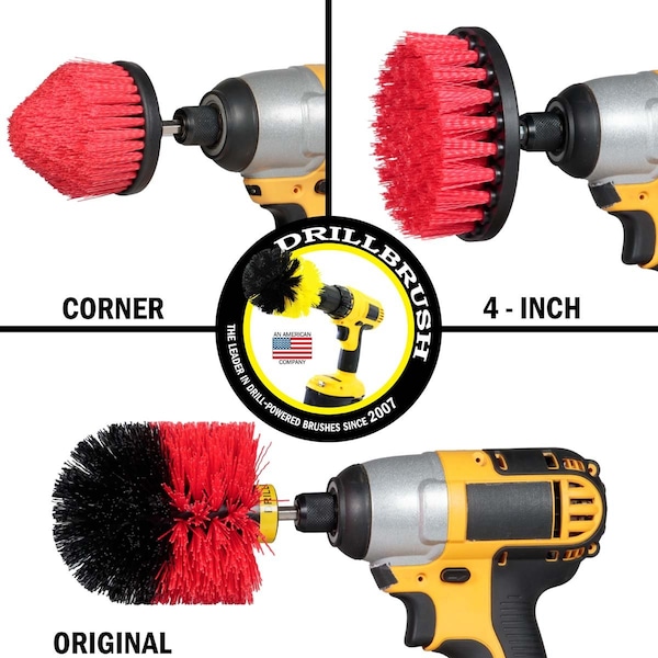 Cepillo Taladro Power Scrubber de Useful Products 5 pulgadas de ancho 5 pulgadas de largo, Rojo - R-S-4CO-QC-DB