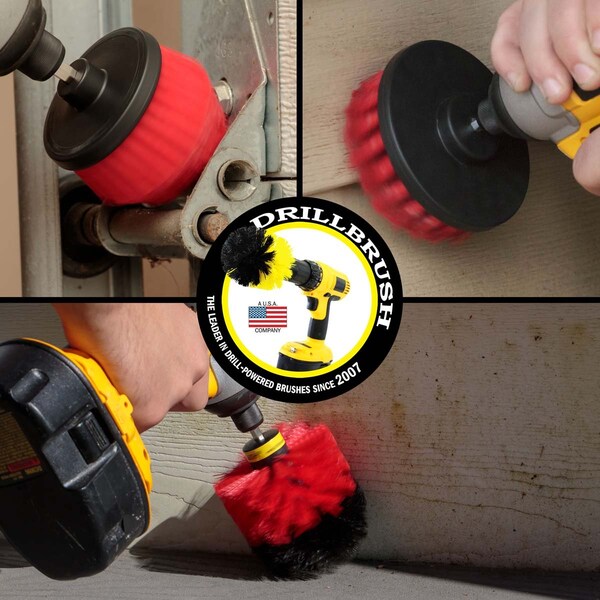 Cepillo Taladro Power Scrubber de Useful Products 5 pulgadas de ancho 5 pulgadas de largo, Rojo - R-S-4CO-QC-DB