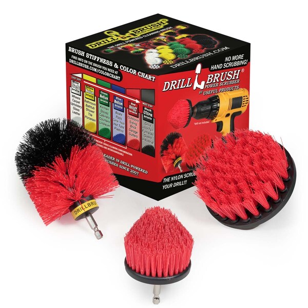 Cepillo Taladro Power Scrubber de Useful Products 5 pulgadas de ancho 5 pulgadas de largo, Rojo - R-S-4CO-QC-DB