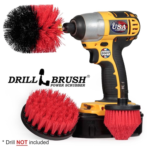 Cepillo Taladro Power Scrubber de Useful Products 5 pulgadas de ancho 5 pulgadas de largo, Rojo - R-S-4CO-QC-DB
