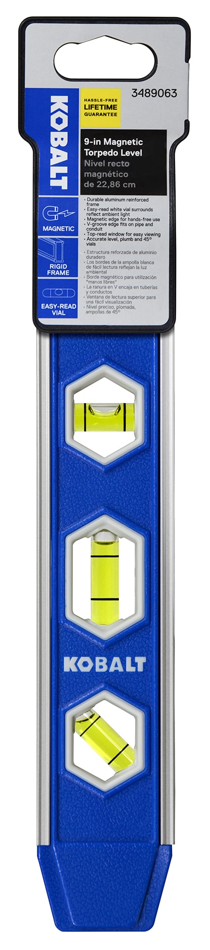 Nivel torpedo magnético de aluminio Kobalt de 9.00 pulgadas con 3 burbujas KB6009