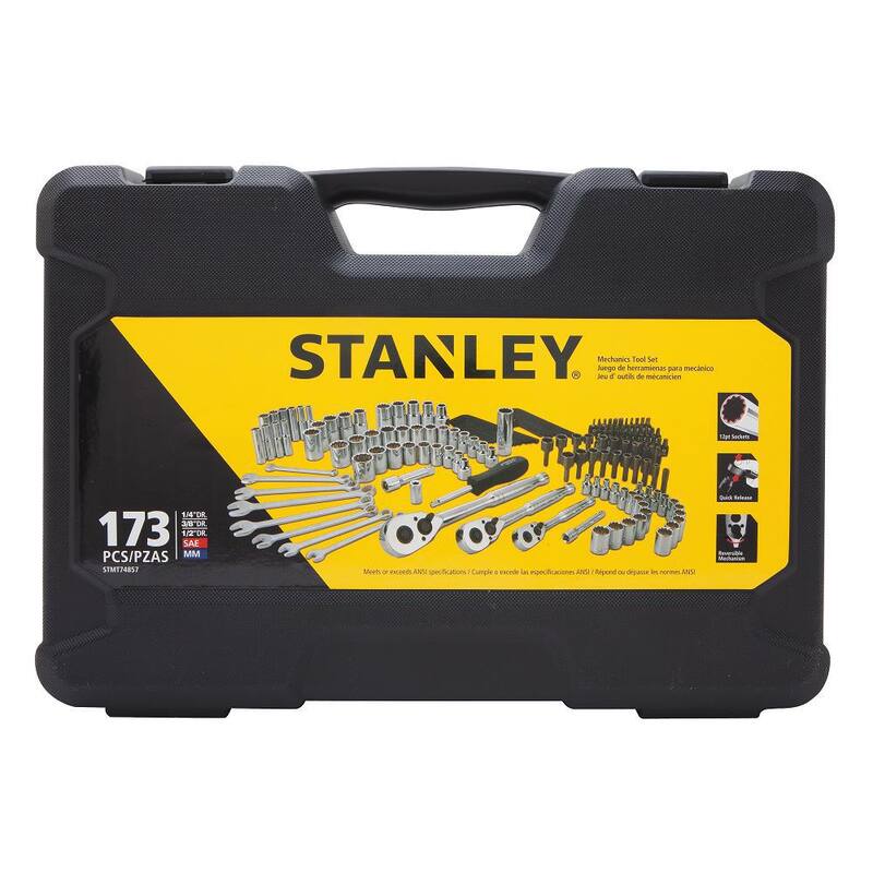 Set de herramientas mecánicas Stanley (173 piezas) y medida de cinta de bolsillo FATMAX de 6 pies x 1/2 pulgadas - STMT74857W706