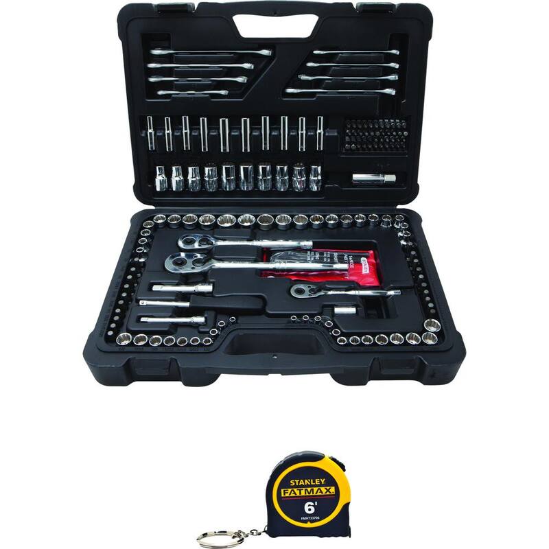 Set de herramientas mecánicas Stanley (173 piezas) y medida de cinta de bolsillo FATMAX de 6 pies x 1/2 pulgadas - STMT74857W706
