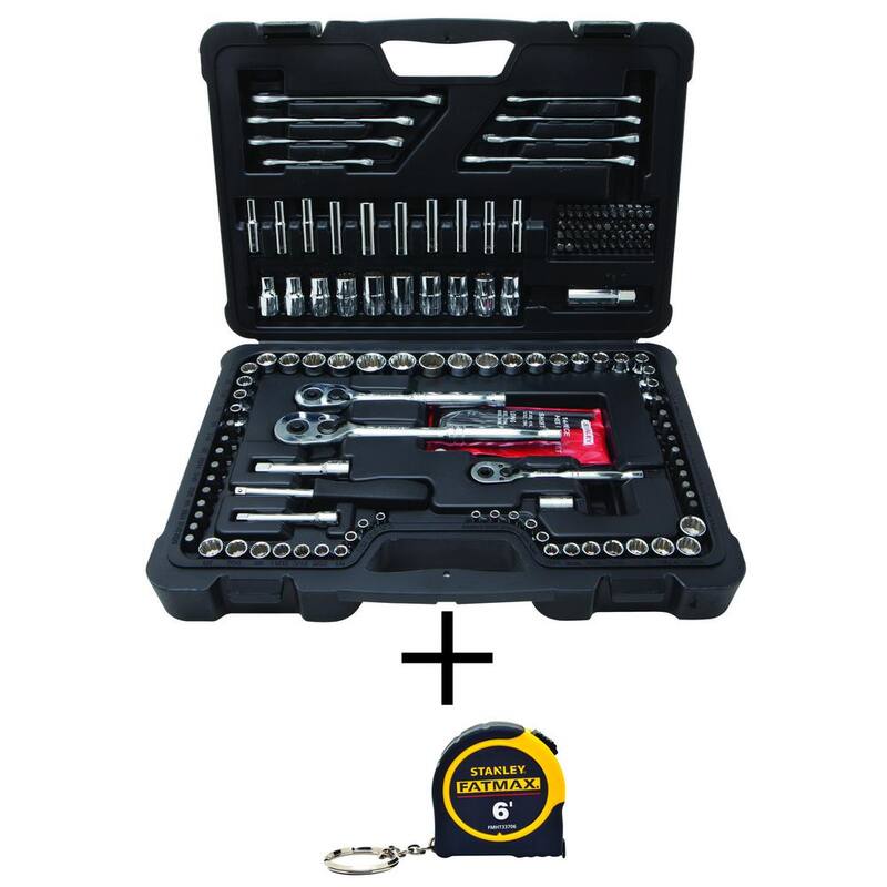Set de herramientas mecánicas Stanley (173 piezas) y medida de cinta de bolsillo FATMAX de 6 pies x 1/2 pulgadas - STMT74857W706