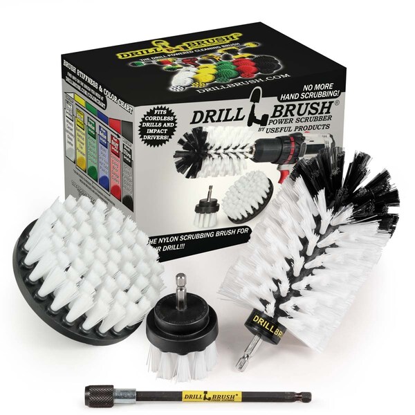 Cepillo taladro Power Scrubber de Useful Products 5 in W 7 in L, Blanco - W-S-42J-5X-QC-DB