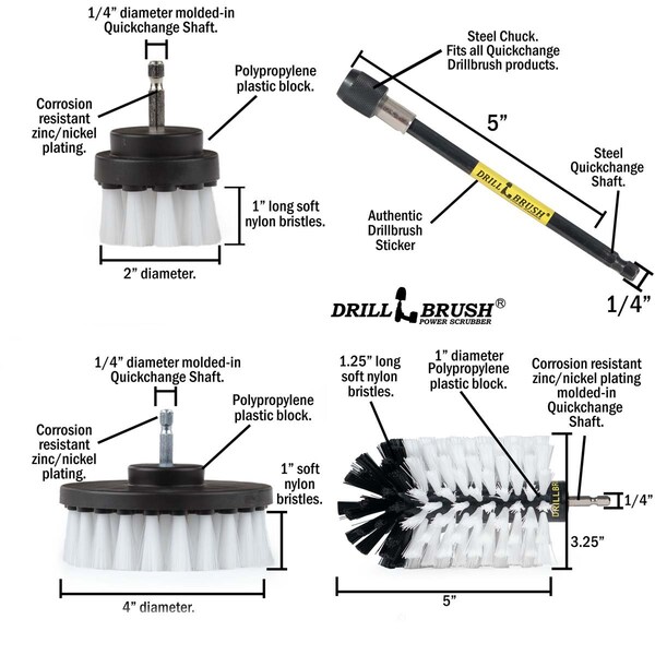 Cepillo taladro Power Scrubber de Useful Products 5 in W 7 in L, Blanco - W-S-42J-5X-QC-DB
