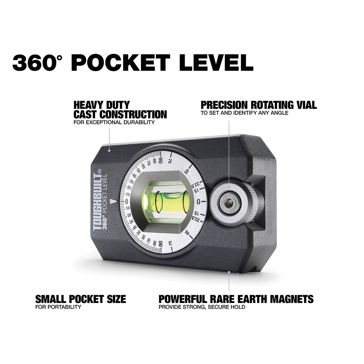 Nivel de bolsillo magnético TOUGHBUILT de aluminio 3.27 pulgadas con 1 vial TB-H2-L-4R
