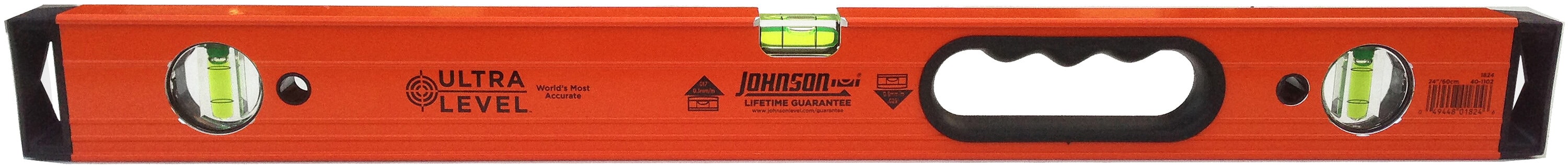 Nivel de burbuja de viga en caja de aluminio Johnson Level de 24 pulgadas con 2 viales 1760-2400