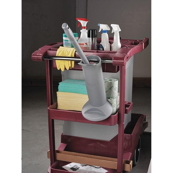 Cepillo para inodoro Unger con soporte, mango de 22 1/2 pulgadas de largo, cepillo de 3 1/2 pulgadas de largo, blanco, plástico, 26 pulgadas de largo en total - BSWHR