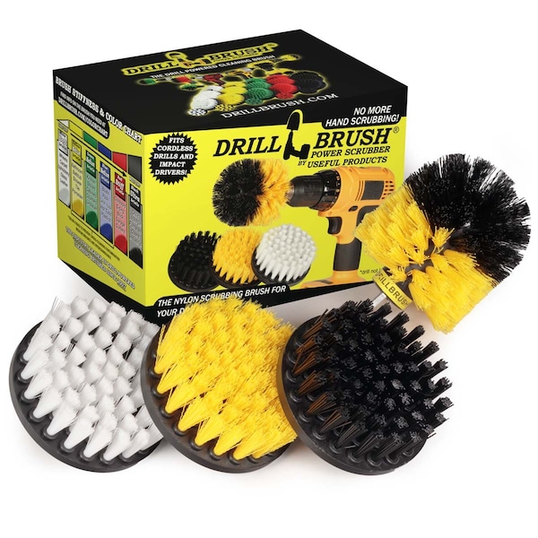 Cepillo para taladro Power Scrubber de Useful Products 7 pulgadas de ancho, 5 pulgadas de largo, variedad - S-4WYK-OY-QC-DB