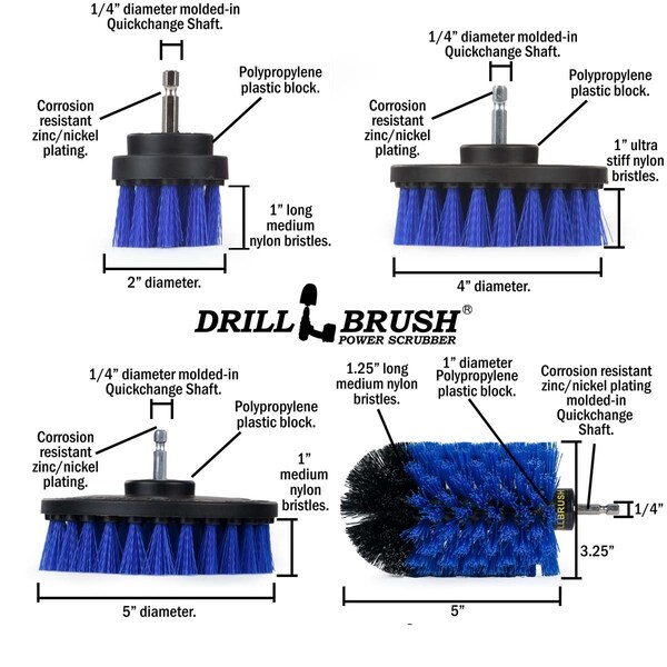 Cepillo de Taladro Power Scrubber de Useful Products 5 pulgadas de ancho por 7 pulgadas de largo, azul - B-S-E542J-QC-DB