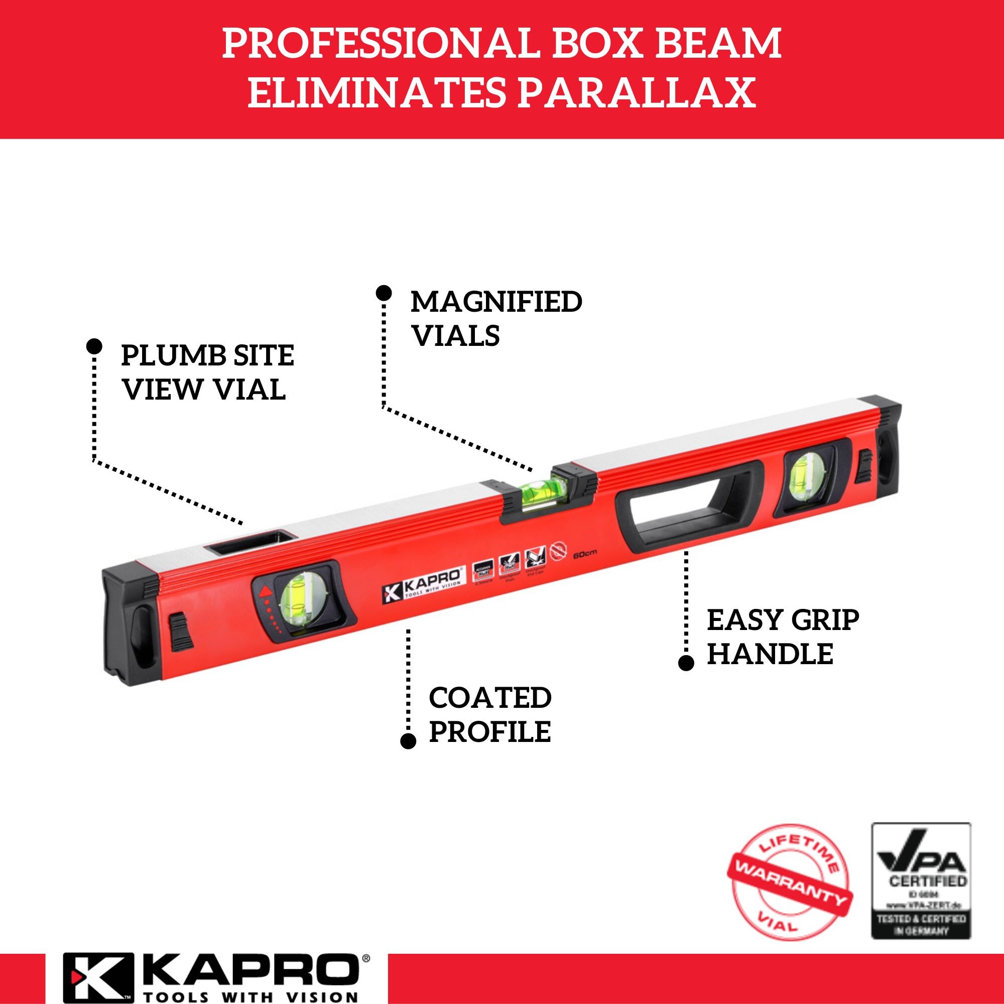 Nivel de caja de viga de aluminio KAPRO de 24 pulgadas con 3 viales modelo 995-41X-24