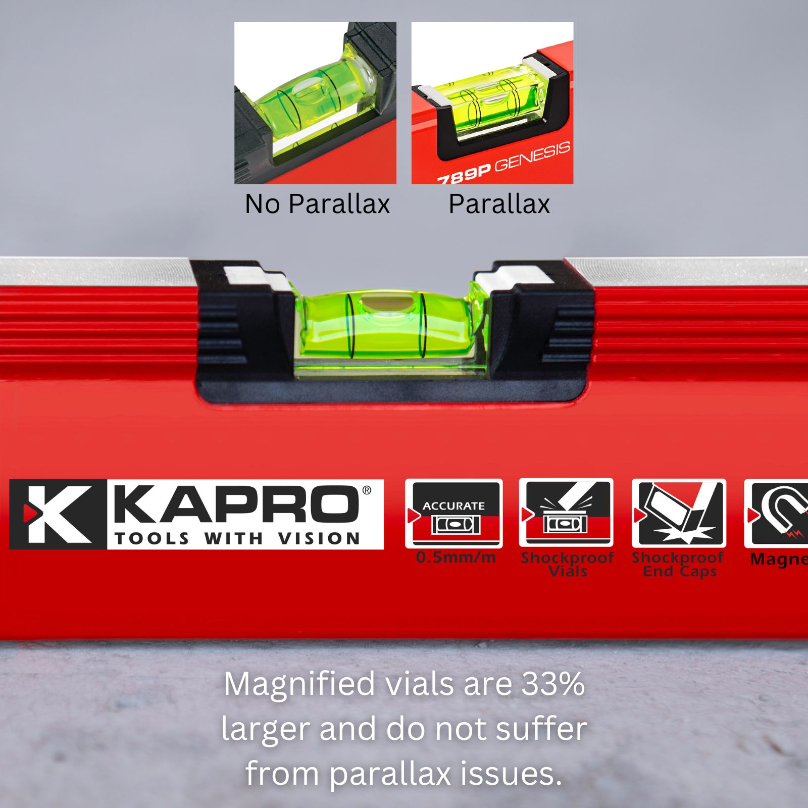 Nivel de caja de viga de aluminio KAPRO de 24 pulgadas con 3 viales modelo 995-41X-24