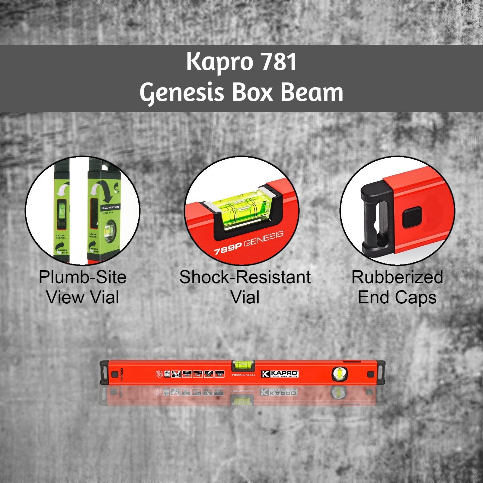 Nivel de viga de caja de aluminio KAPRO de 24.0 pulgadas con 3 burbujas 781-41P-24