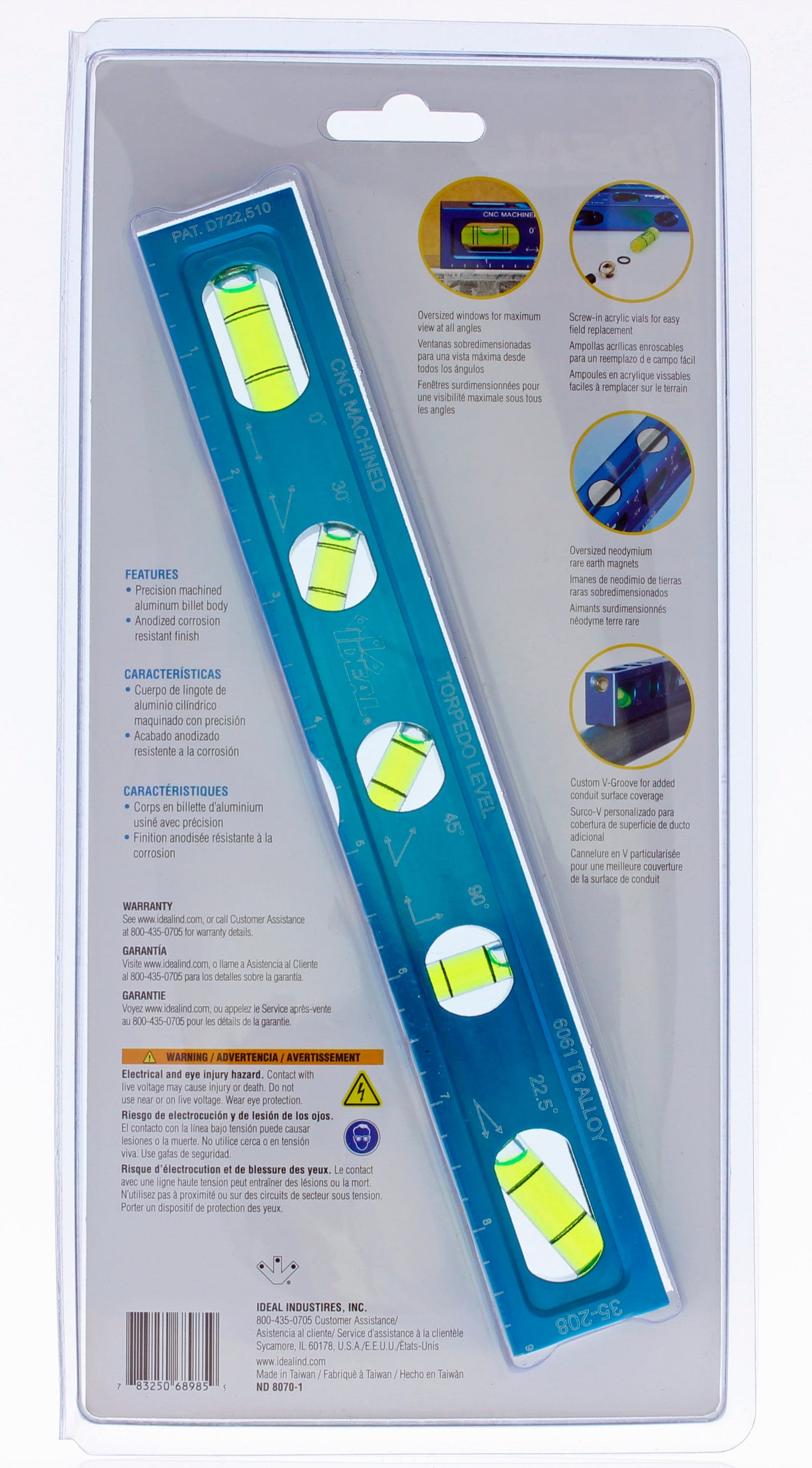 Nivel de conduit magnético de aluminio IDEAL de 9 pulgadas con 5 burbujas 35-208
