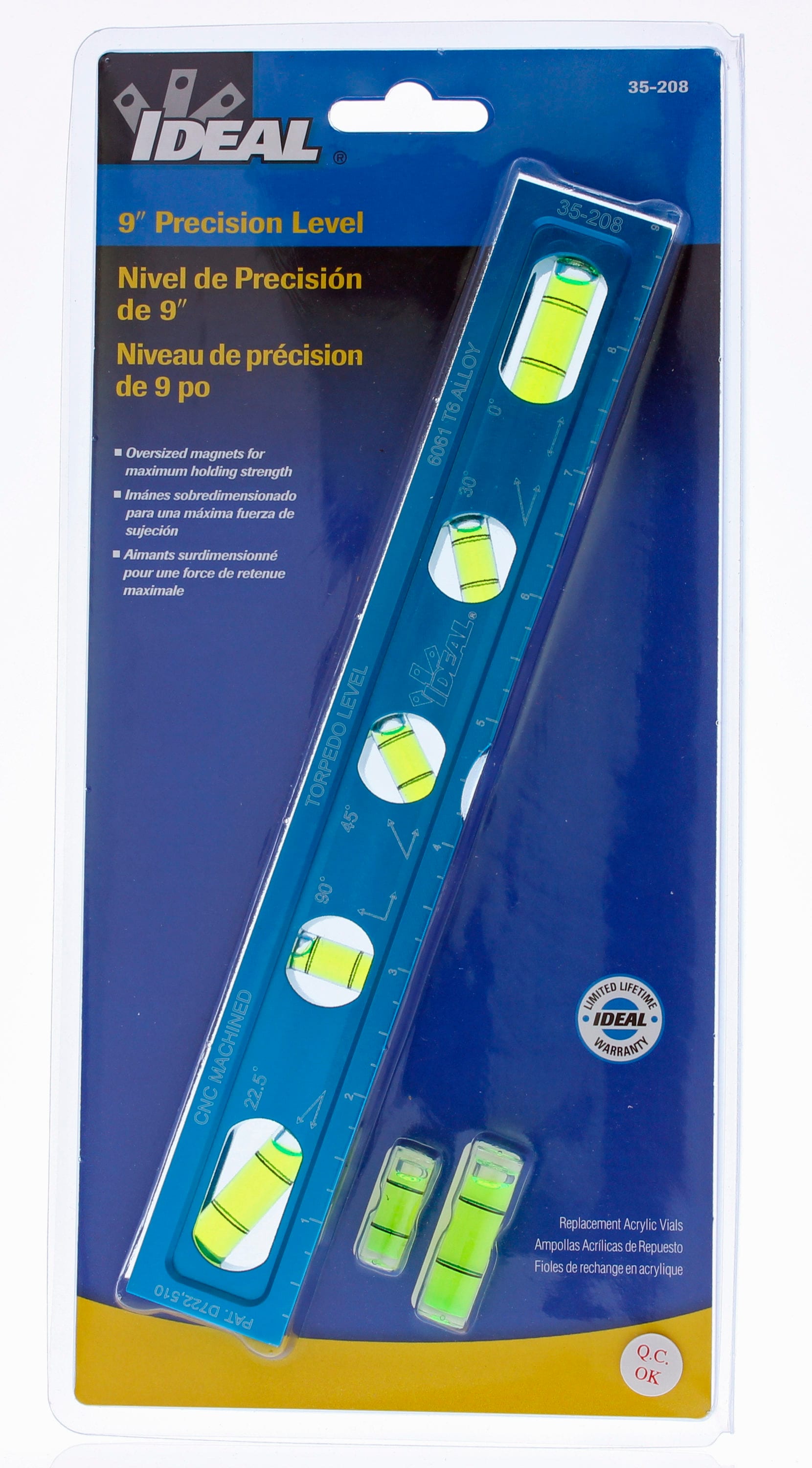 Nivel de conduit magnético de aluminio IDEAL de 9 pulgadas con 5 burbujas 35-208