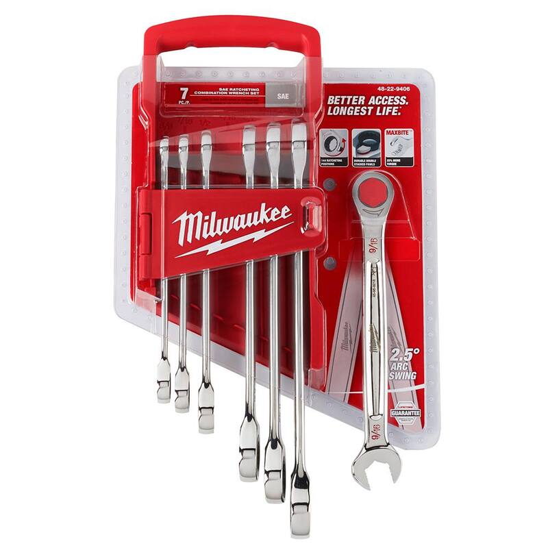 Juego de herramientas mecánicas Milwaukee SAE Combination Ratcheting Wrench y Torque Lock Locking Pliers (17 piezas) - 48-22-9406-48-22-3690