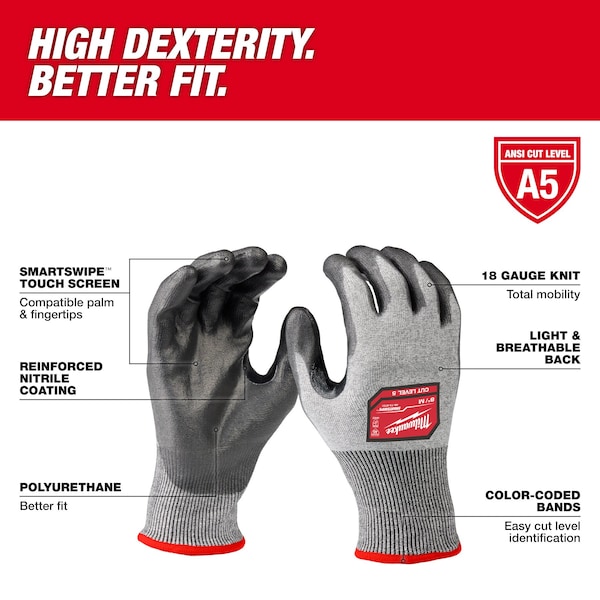 Guantes sumergidos resistentes al corte de Milwaukee Tool, Nivel de corte A5, calibre 18, L - 48-73-8752E