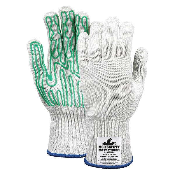 Guante Mcr Safety para mano izquierda recubierto resistente a cortes, Nivel A6 de corte, 7 ga, blanco/verde, tamaño M - 92379MLH