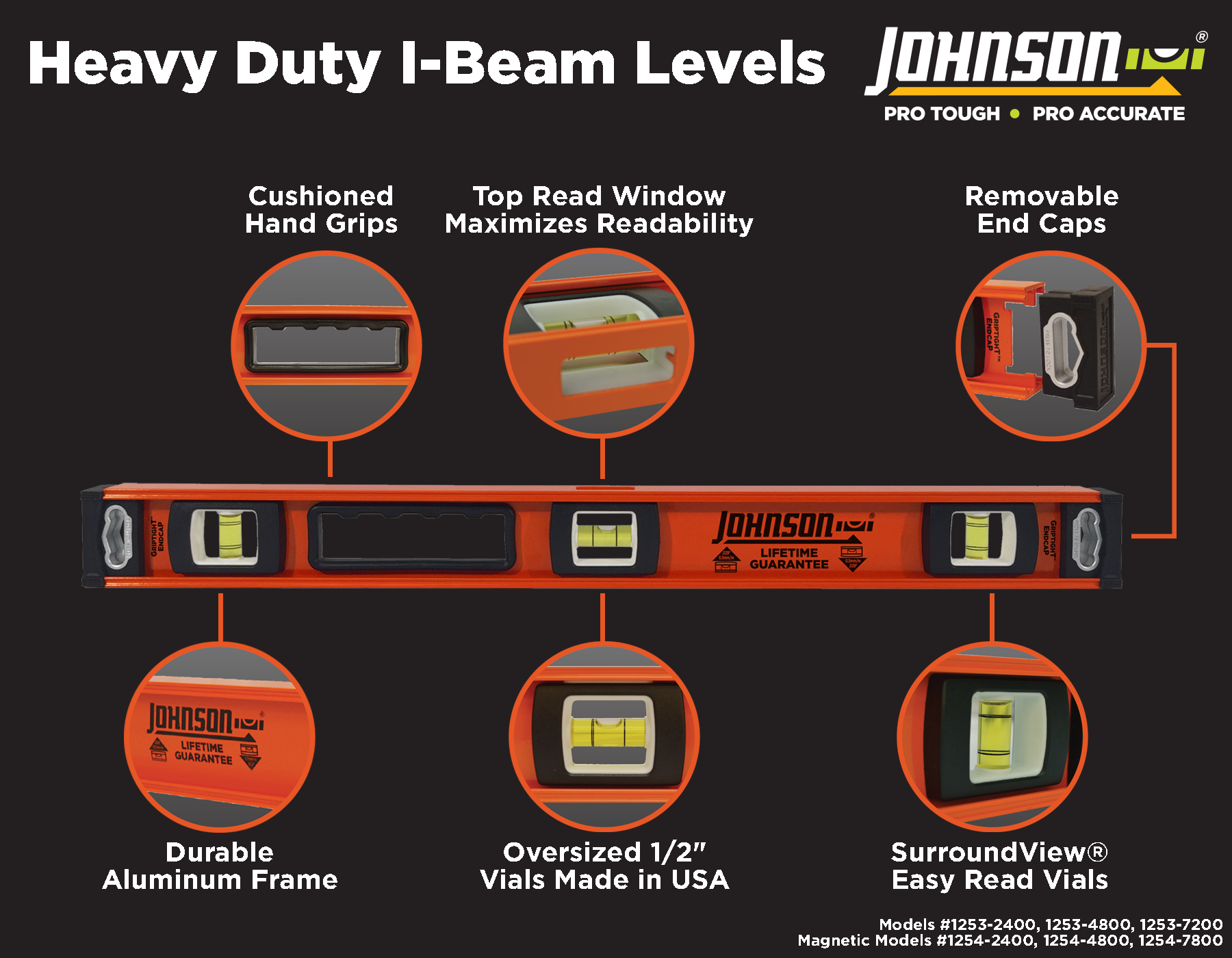 Nivel de aluminio Johnson Level de 24 pulgadas con 3 burbujas y forma de viga I 1253-2400