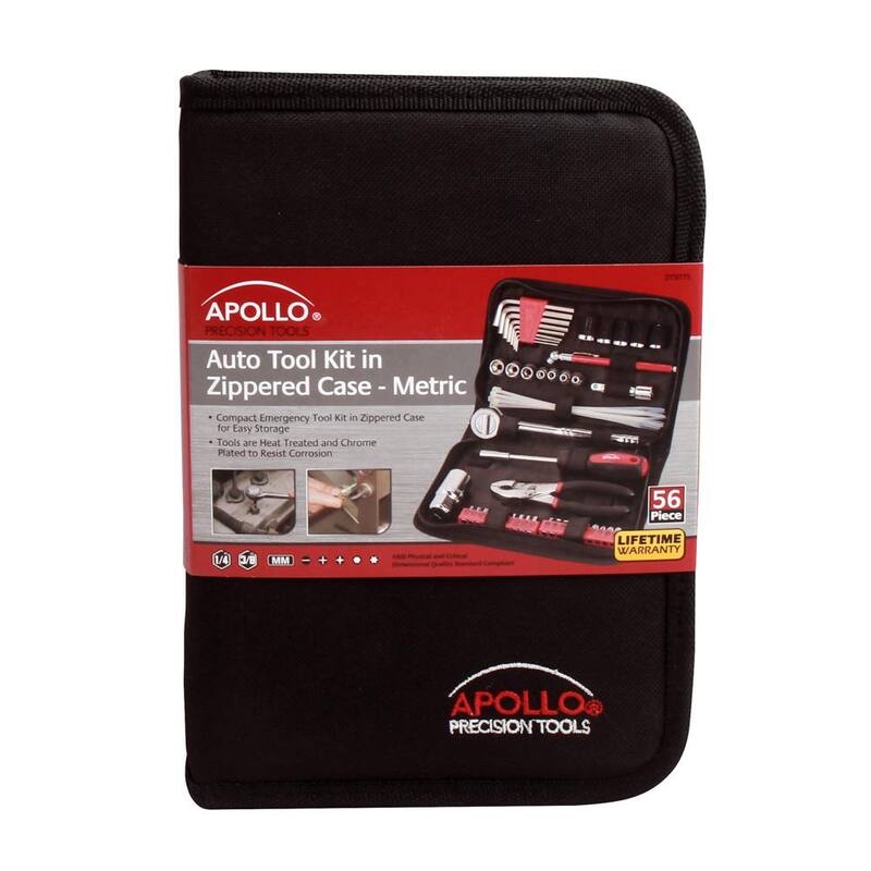 Set de herramientas automotrices Apollo en estuche con cierre - Métrico (56 piezas) - DT9775