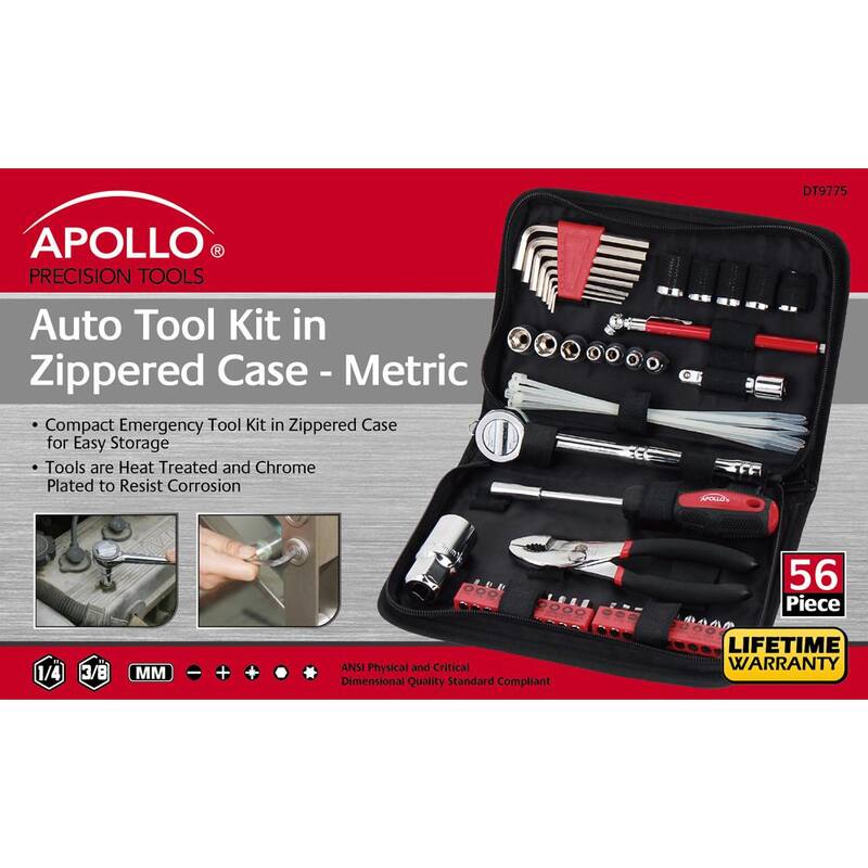 Set de herramientas automotrices Apollo en estuche con cierre - Métrico (56 piezas) - DT9775