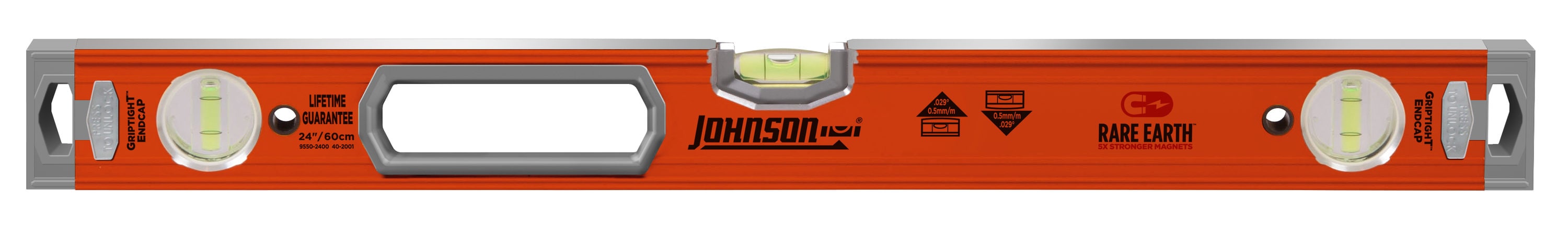 Nivel de aluminio Johnson de 24 pulgadas, con 3 burbujas y caja magnética de viga 9550-2400.