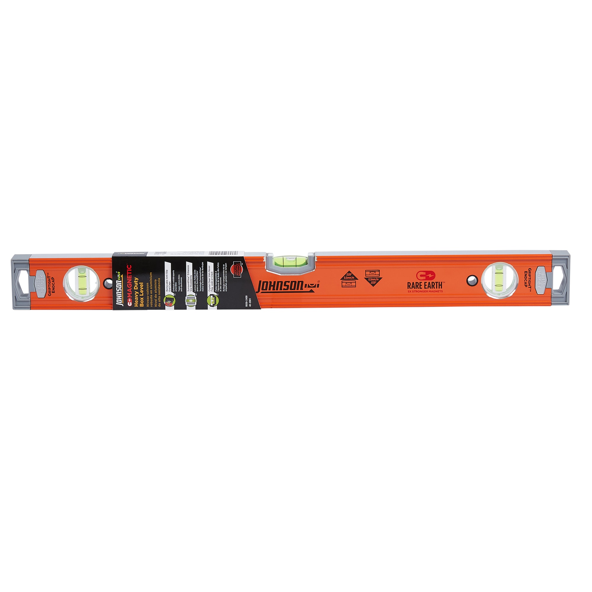 Nivel de aluminio Johnson de 24 pulgadas, con 3 burbujas y caja magnética de viga 9550-2400.