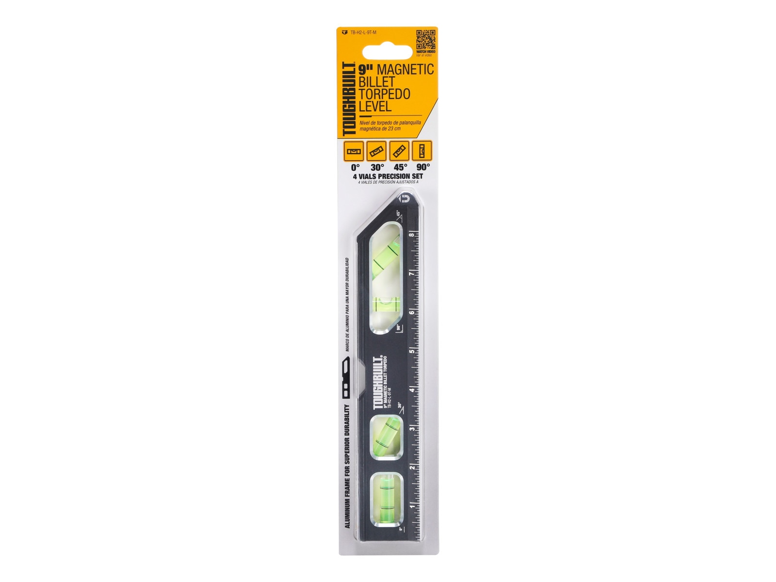 Nivel de burbuja magnético TOUGHBUILT de aluminio de 9 pulgadas con 4 burbujas TB-H2-L-9T-M