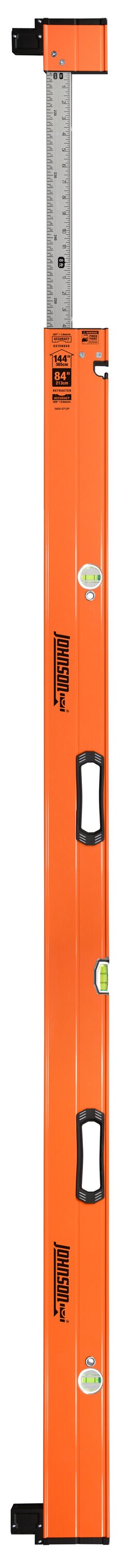 Nivel de placa extensible Johnson Aluminum 144 pulgadas con 3 viales 5800-0712P
