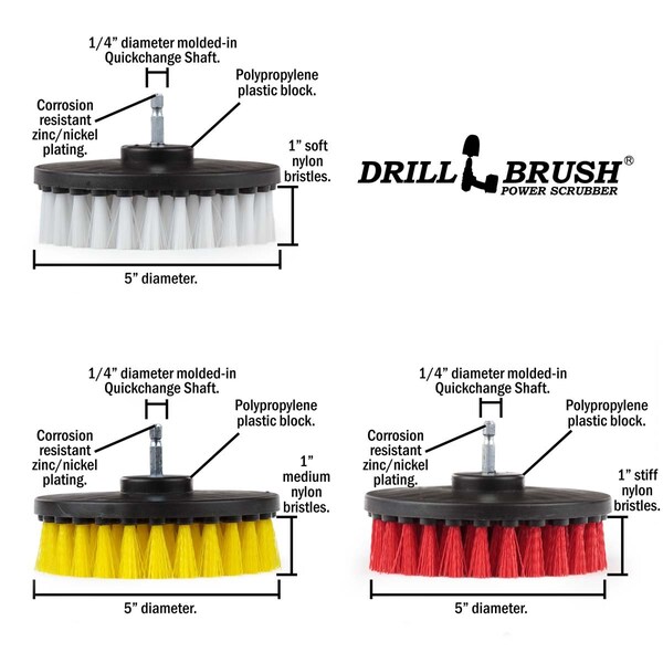 Cepillo de taladro Power Scrubber de Useful Products 7 in W 5 in L Brush, Variedad - 5IN-S-RWY-QC-DB